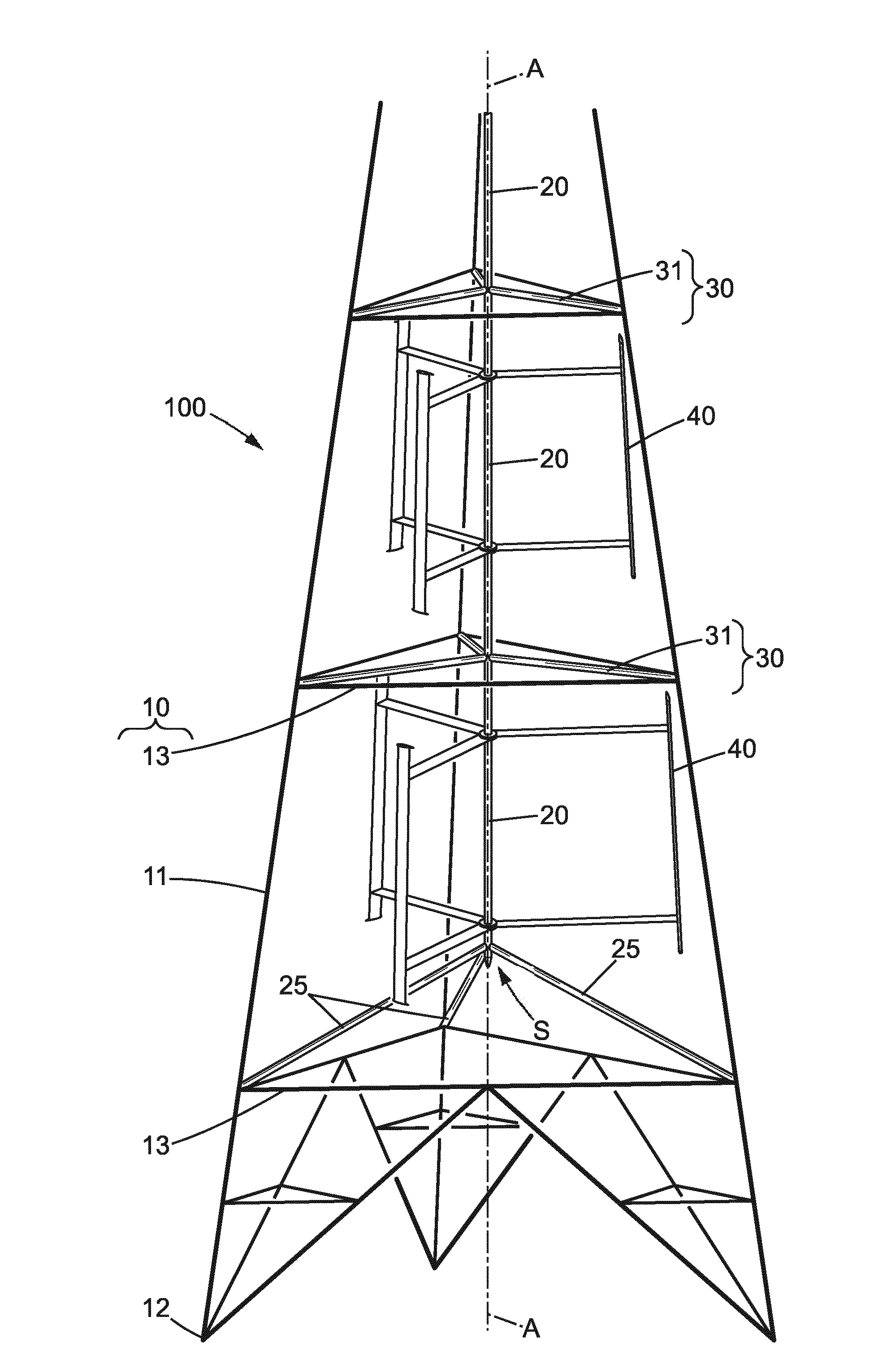 Structure de tour pour supporter au moins un rotor d'eolienne a axe vertical