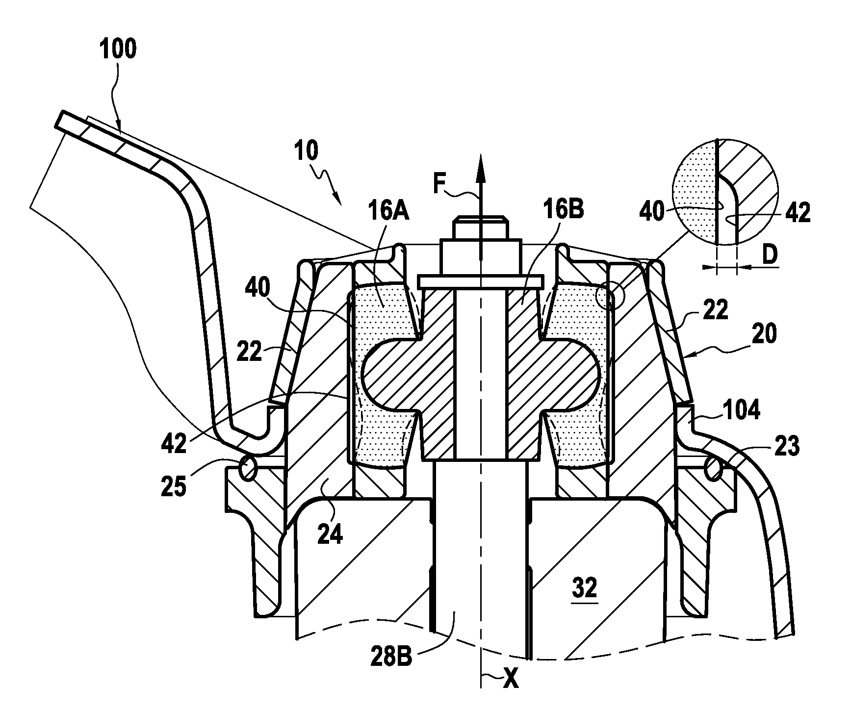 Appui superieur de suspension comprenant un element de blocage par rapport a une caisse de vehicule, ensemble comprenant un tel appui, et procede d'assemblage d'un tel appui avec une caisse de vehicule
