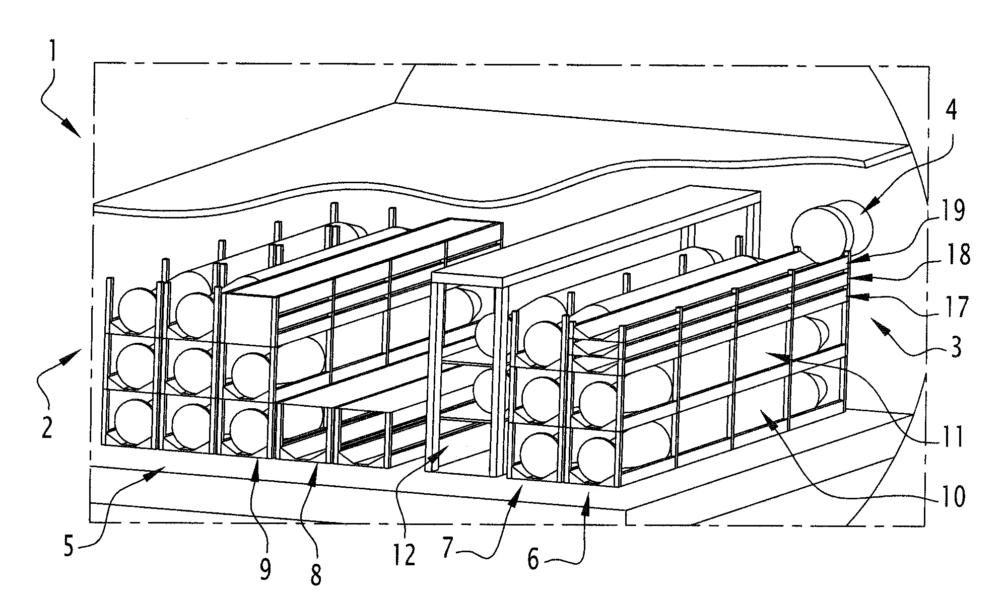 Entrepot modulable de stockage et de manutention notamment d'armes et navire comportant un tel entrepot