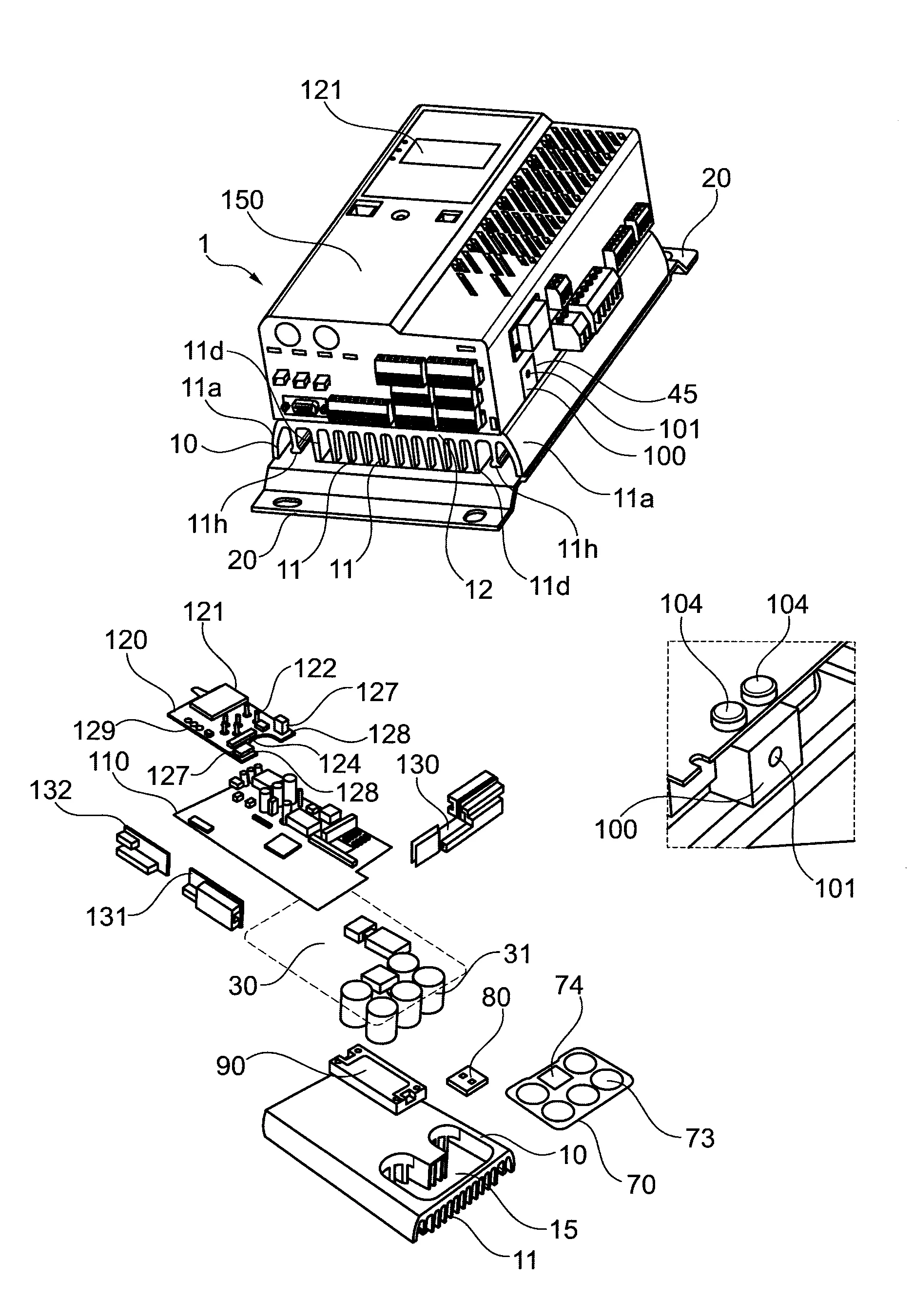 Dispositif electronique, notamment variateur de vitesse ou regulateur d'alternateur, comportant au moins un composant de puissance et une pluralite de condensateurs