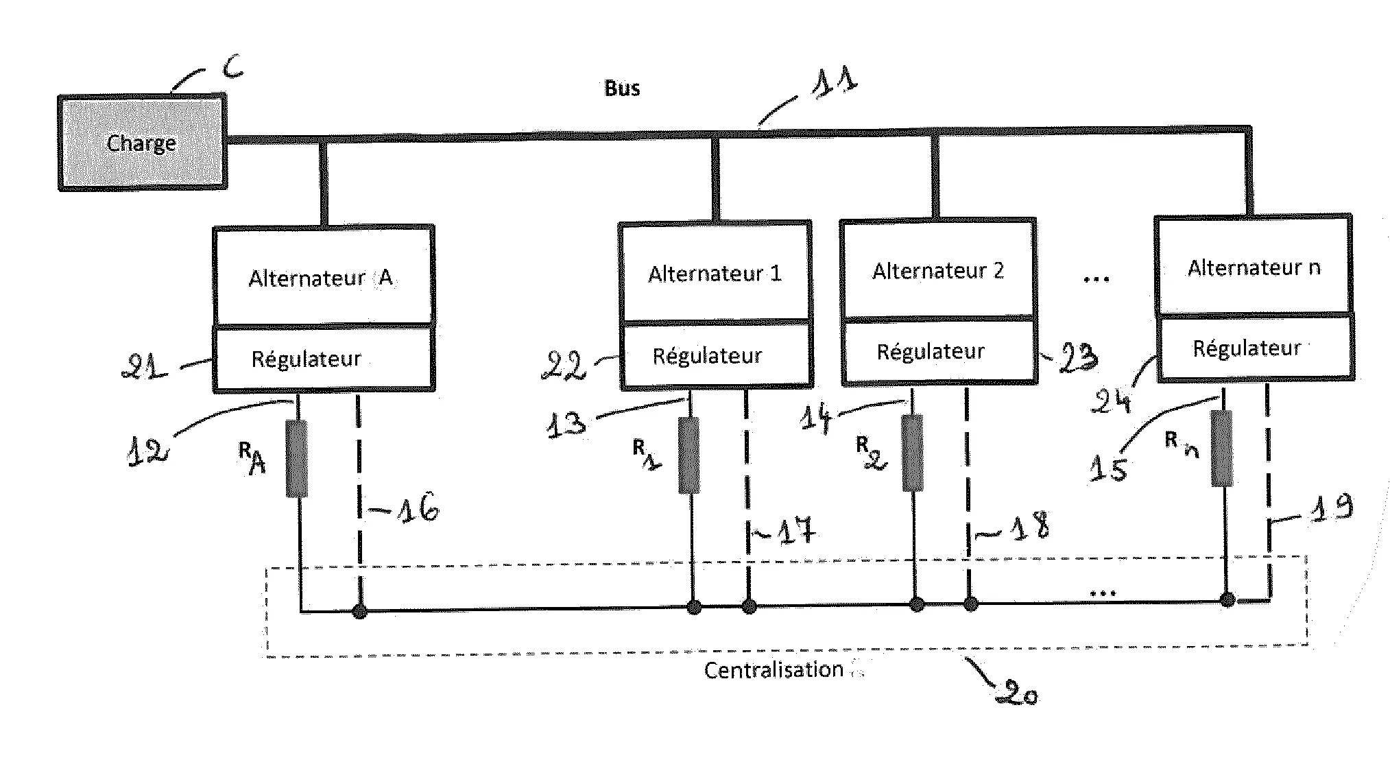 Procede de regulation d'alternateurs en parallele pour la repartition de charge reactive