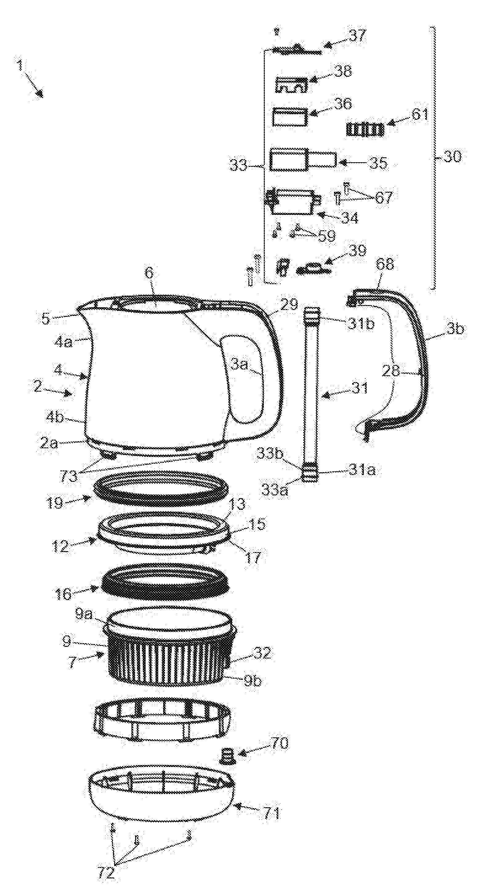 Bouilloire etanche isolee electriquement pour son lavage sous l’eau