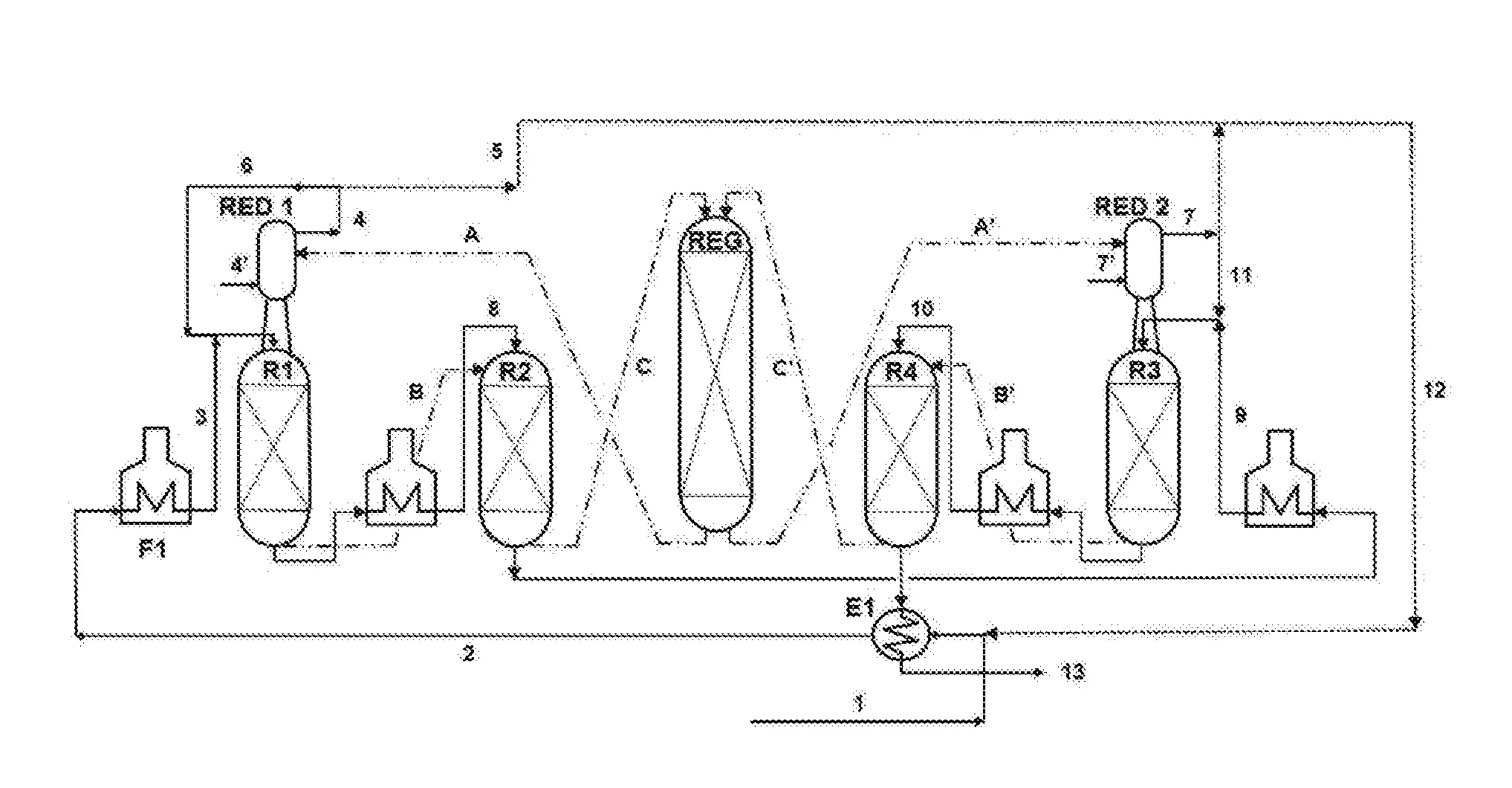Procede de conversion d’hydrocarbures avec recyclage des effluents de reduction